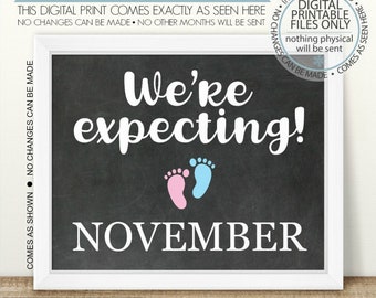 Anuncio de embarazo IMPRIMIBLE, estamos esperando, signo de embarazo imprimible, signo de pizarra, anuncio de bebé, niño o niña, rosa o azul