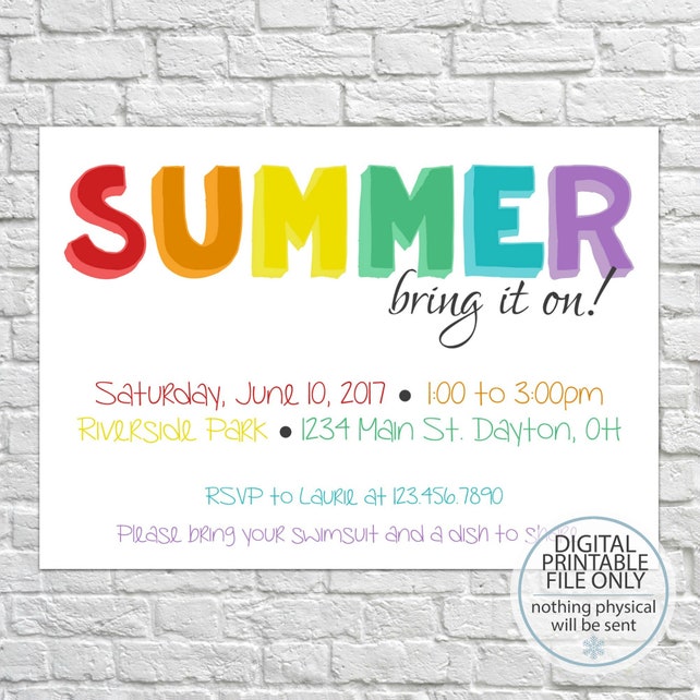 Summer Party Invitation Backyard Barbeque Invitation Picnic