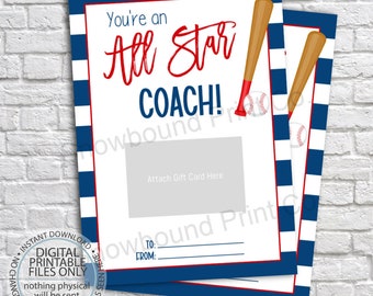 Porte-cartes cadeau imprimable pour entraîneur de baseball, porte-cartes cadeau imprimable, appréciation de l'entraîneur, cadeau pour entraîneur de baseball, carte de remerciement, équipe sportive