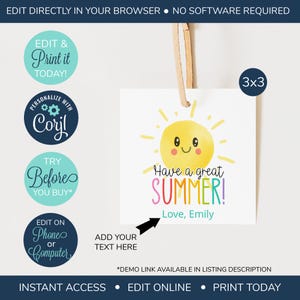 EDITABLE Have a Great Summer Tag, End of School Year Tag, Candy Tag, End of Year Treat Tag, Printable End of Year Favor Tag, Kids Tags