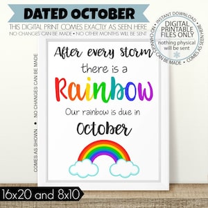 Annuncio di gravidanza arcobaleno STAMPABILE, dopo ogni tempesta, gravidanza del bambino arcobaleno, segno del bambino arcobaleno, rivelazione della gravidanza arcobaleno, ottobre