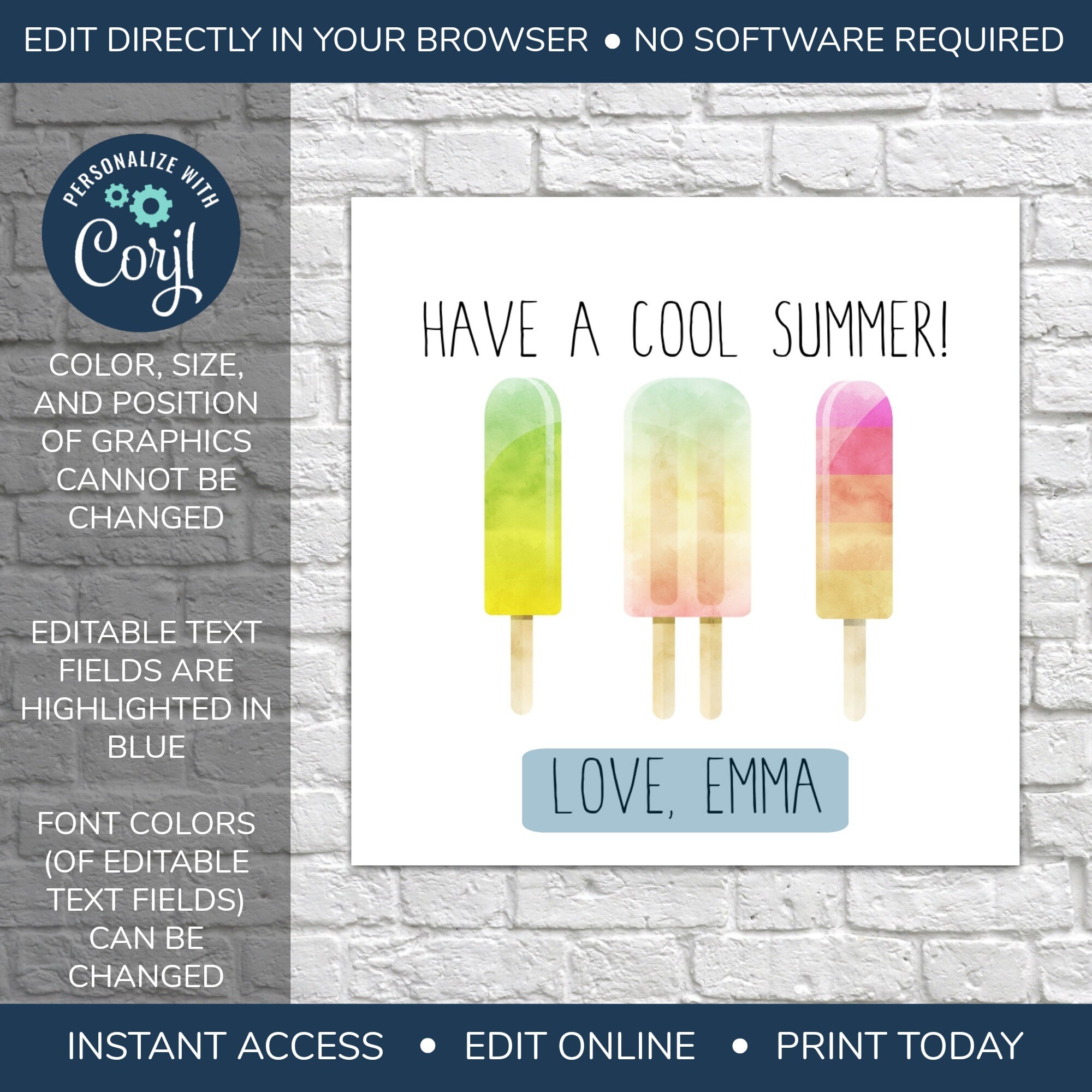 EDITABLE Have a Cool Summer Tag, End of School Year Tag, Popsicle Tag ...