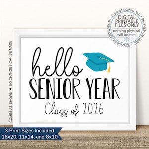 Ciao classe senior del 2026, cartello del primo giorno dell&#39;ultimo anno, primo giorno stampabile, ritorno a scuola, cartello stampabile del primo giorno di scuola