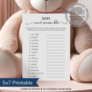 Printable Baby Word Scramble Game, Baby Shower Word Scramble Game, Gender Neutral Baby Shower Game, Word Scramble Game for Showers