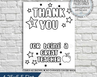 Printable Thank You Teacher Postcard, Printable Kids Coloring Thank You Card, Color Me Thank You, Kids Thank You Card, Teacher Appreciation