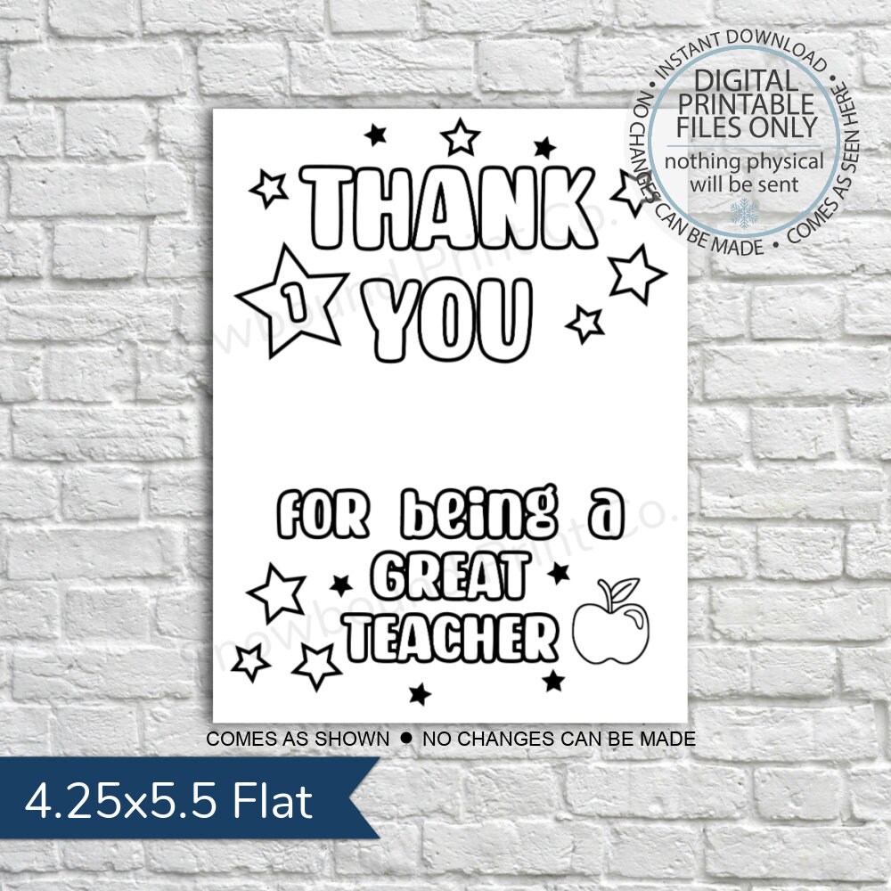 printable thank you teacher postcard printable kids coloring etsy