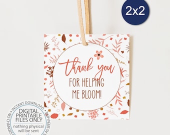 Printable Thank You For Helping Me Bloom Gift Tags, Teacher Gift Tags, Teacher Appreciation Printable, Teacher Favor Tags, Square