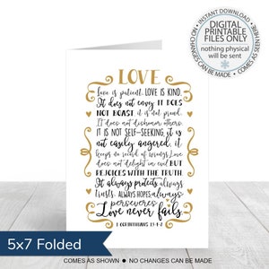 Carte imprimable L'amour est un patient, 1 Corinthiens 13, carte de mariage, amour, carte de fiançailles, chrétien, carte d'anniversaire, carte de voeux chrétienne