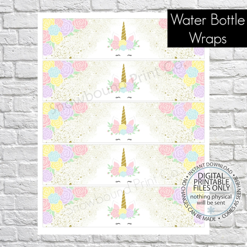 printable unicorn water bottle wraps unicorn water bottle etsy