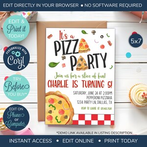 EDITABLE Pizza Party Birthday Invitation, Pizza invitation, Birthday Invite, Kid&#39;s Birthday, Birthday Party, Pizza invite, pizza birthday