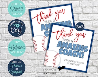 EDITABLE Baseball Coach Appreciation Gift Tag, Coach Gift Tag, Baseball Team Appreciation, Thank You to an Amazing Coach, End of Season