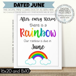 Annuncio di gravidanza arcobaleno STAMPABILE, Dopo ogni tempesta, Segno di gravidanza del bambino arcobaleno, Segno del bambino arcobaleno, Rivelazione della gravidanza arcobaleno, Giugno
