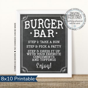 Printable Burger Bar Sign, Printable Burger Table Sign, Hamburgers Sign, Dress it up Sign, BBQ Table Sign, Barbecue Burgers Sign, Food Table