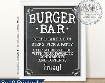 Printable Burger Bar Sign, Printable Burger Table Sign, Hamburgers Sign, Dress it up Sign, BBQ Table Sign, Barbecue Burgers Sign, Food Table