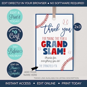 EDITIERBARE Baseball-Anerkennungs-Tag, Trainer-Anerkennungs-Geschenk, Wertschätzungs-Tag, Baseball-Team, danke Grand Slam, Ende des Jahres Lehrer-Tag