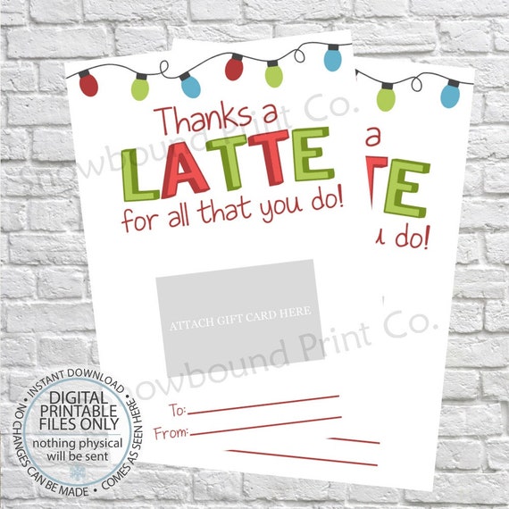 Printable Thanks A Latte For All You Do Christmas Gift Card Etsy