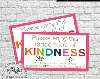 Printable Random Act of Kindness Cards, RAOK, Pay It Forward, DIY Printable, Calling Cards, RAOK tags, Enjoy this random act of kindness