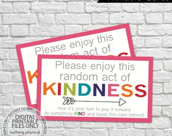 Printable Random Act of Kindness Cards, RAOK, Pay It Forward, DIY Printable, Calling Cards, RAOK tags, Enjoy this random act of kindness