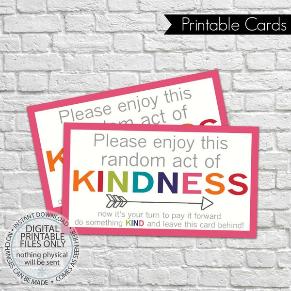 Cartes d'acte de gentillesse aléatoires imprimables, RAOK, Pay It Forward, bricolage imprimable, cartes d'appel, étiquettes RAOK, profitez de cet acte de gentillesse aléatoire