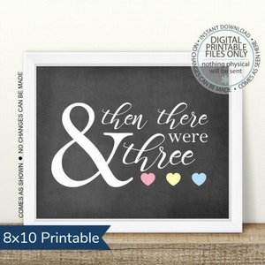 PRINTABLE Pregnancy Announcement, And then there were three, Printable Pregnancy Sign, Chalkboard Sign, Baby Announcement, boy or girl
