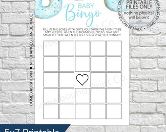 Printable Baby Shower Bingo Game, Donut Baby Shower, Baby Shower Game, Bingo Game Cards, Bingo download, Blue Donut Baby Shower, Donut Bingo