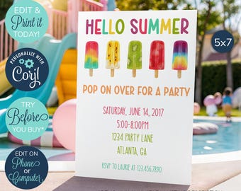 EDITABLE Summer Party Invites, Playground invitation, Summer Break invitation, Summer party invitation, Popsicle Party, Summer Birthday