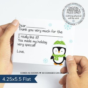Cartão postal de agradecimento para impressão, cartão de agradecimento de Natal para crianças para impressão, agradecimento de pinguim, cartão de agradecimento para crianças, agradecimento de Natal