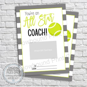 Porte-cartes cadeau imprimable entraîneur de tennis, porte-cartes cadeau imprimable, appréciation de l'entraîneur, cadeau entraîneur de tennis, carte de remerciement, équipe sportive