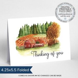 Carte de voeux imprimable en pensant à vous, carte de voeux d'automne, carte de voeux simple, carte de voeux vierge, carte de bonjour, juste parce que la carte