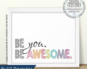 Be You Be Awesome, Arte de la pared de la guardería, Cita de la guardería, Arte del arco iris, Cita inspiradora, Arte de la pared imprimible, Arte de la cita, Arte de la cita de la guardería