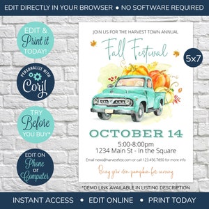 EDITABLE Fall Festival Invitation, Neighborhood Open House Invitation, Neighborhood Fall Party, Block Party Invitation, Fall Invitation