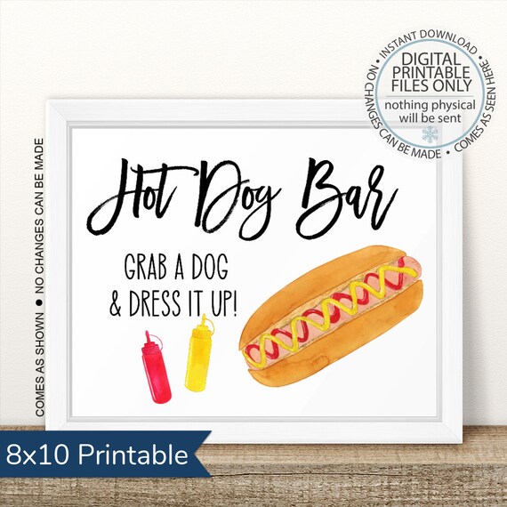 Printable Hot Dog Bar Sign Printable Hot Dog Table Sign Hot - Etsy