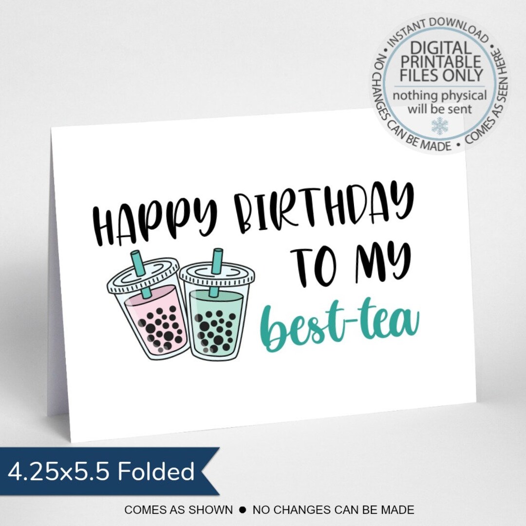 Printable Happy Birthday Greeting Card, Tea Greeting Card, Simple ...