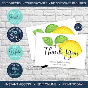 EDITABLE Lemon Bridal Shower Thank You Favor Tags, Lemon Thank You Tags, Lemon Bridal Shower, Lemon Favor Tags, Bridal Shower Thank you tags