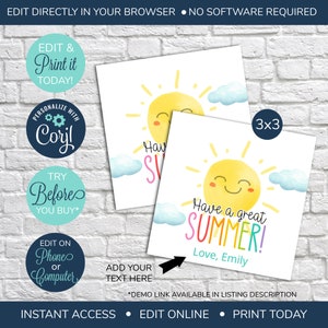EDITABLE Have a Great Summer Tag, End of School Year Tag, Candy Tag, End of Year Treat Tag, Printable End of Year Favor Tag, Kids Tags