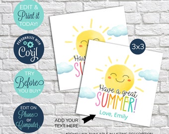 EDITABLE Have a Great Summer Tag, End of School Year Tag, Candy Tag, End of Year Treat Tag, Printable End of Year Favor Tag, Kids Tags