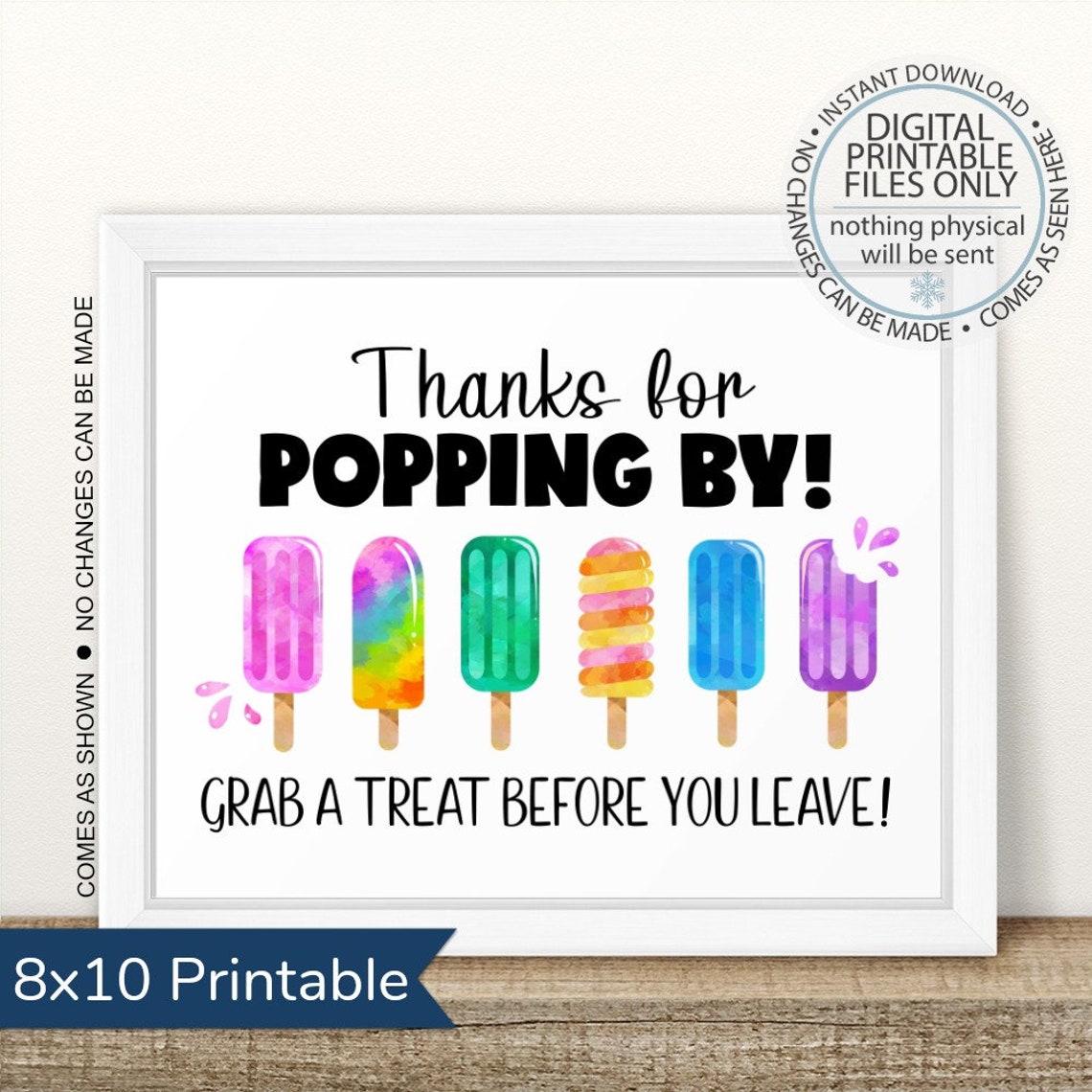 Printable Thank You for Popping by Favors Sign Popsicle Party Etsy