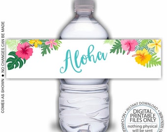 Printable Water Bottle Wraps, Luau Water Bottle Labels, Luau Birthday, Tropical Water Bottle Labels, Luau Party Printable, Luau bottle wraps