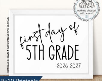 Primer día de quinto grado imprimible 2026-2027, Primer día de clases, Primer día de 5.º grado, Foto del primer día, Letrero de pizarra, Letrero del primer día