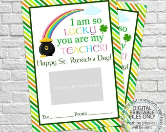 I am so lucky you are my teacher, St. Patrick's Day Gift Card Holder, Thank You Gift Card Holders, St. Patrick's Day Gift, Saint Patrick's