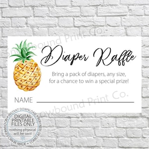 Pineapple Diaper Raffle Insert, Baby Shower Game, Diaper Raffle Ticket, Printable Diaper Raffle Card, Tropical Baby Shower, Hawaiian