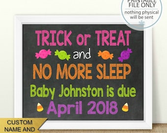 PRINTABLE Halloween Pregnancy Announcement, Trick or Treat Halloween pregnancy, Chalkboard Sign, Fall Pregnancy, Pregnancy reveal