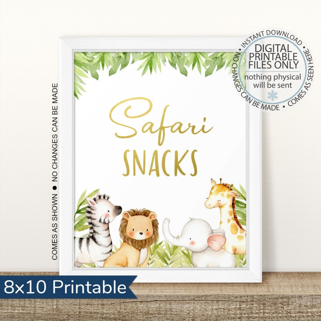 Printable Safari Snacks Sign, Jungle Birthday Sign, Wild One Birthday ...