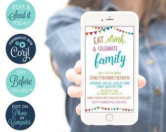EDITABLE Electronic Family Reunion Invitation, Summer Family Reunion, Reunion Invitation, Family Party, Summer Party, Family Barbecue