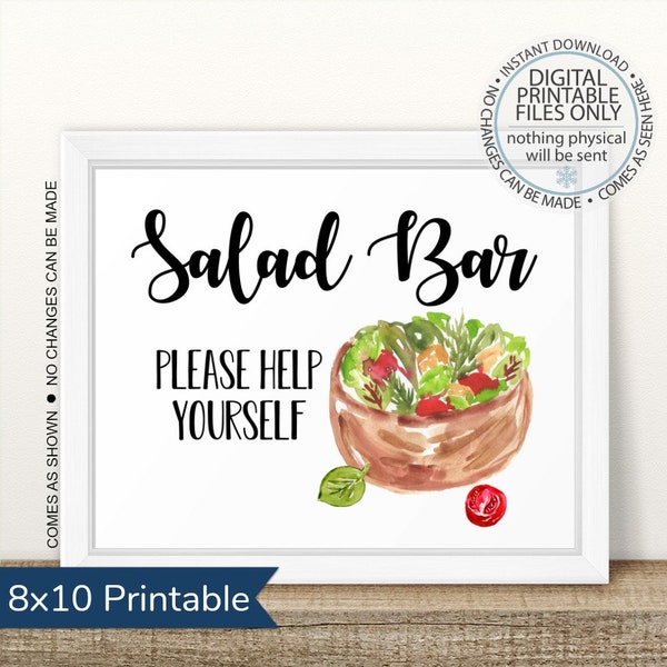 Printable Salad Bar Sign, Printable Salad Table Sign, Salad Station Sign, Wedding Sign, Birthday Sign, Food Table, Wedding Food, Party Food