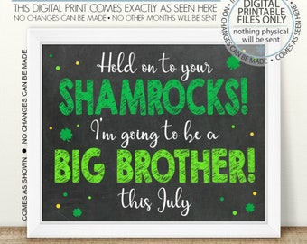 PRINTABLE St. Patrick's Day Pregnancy, Big Brother, Hold on to your shamrocks, Chalkboard Pregnancy Sign, Brother sign, Baby number 2