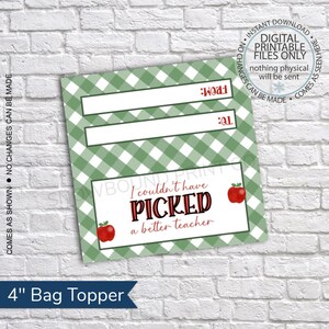 Toppers para sacolas de presentes para impressão - 4 polegadas - Não poderia ter escolhido um professor melhor, Toppers para sacolas de presente, volta às aulas para impressão, professor para impressão