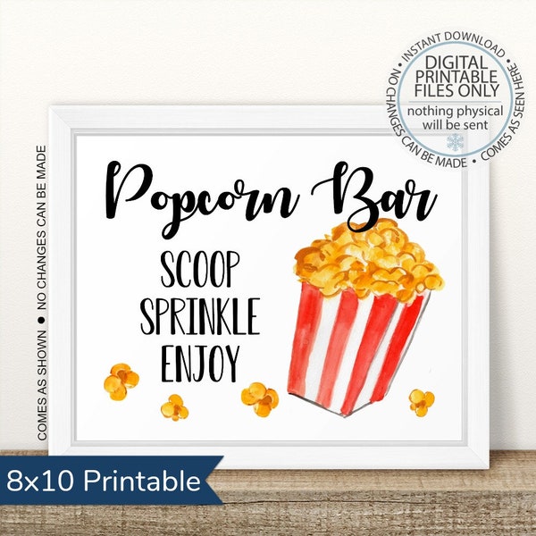Printable Popcorn Bar Sign, Printable Popcorn Table Sign, Popcorn Sign, Scoop Sprinkle Enjoy, Food table Sign, Popcorn Table Printable