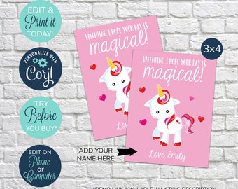 EDITABLE Classroom Valentine's Day Cards, Have a magical Valentine's Day, printable valentine, Unicorn valentine, Valentine Unicorn