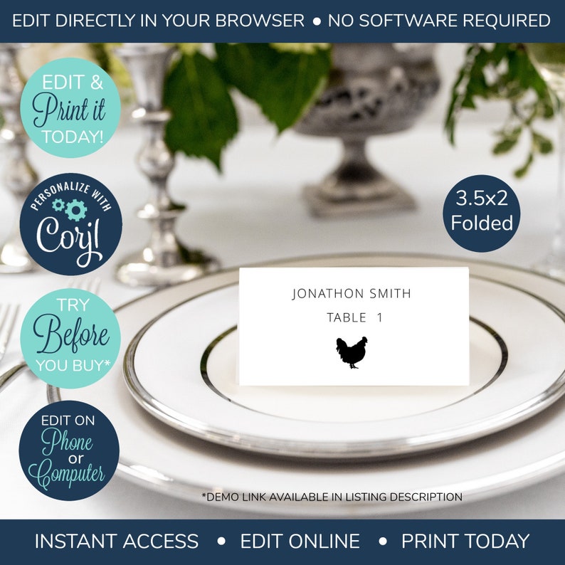 EDITABLE Wedding Place Cards Meal Choice Cards Printable Etsy